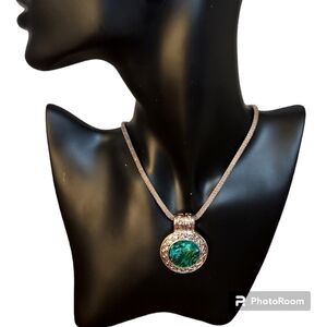 VTG ROMAN 1970s Abalone Shell Pendant Mesh Chain Unisex Necklace